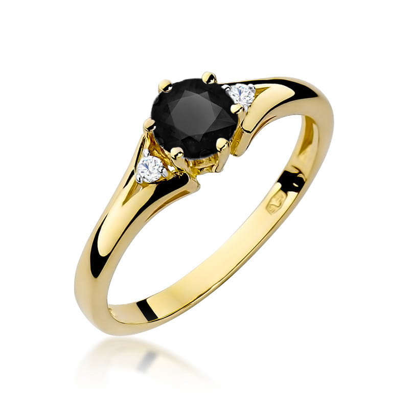 Inel Aur 14K cu Diamante Naturale Albe si Negre 0.53 ct — Aur galben