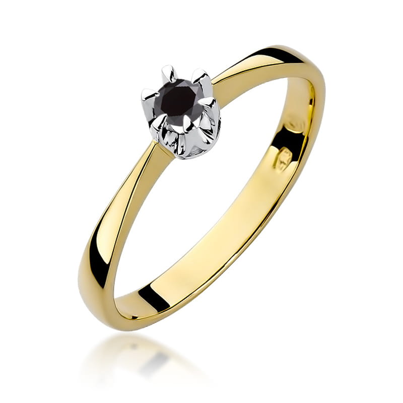 Inel Aur 14K cu Diamant Natural Negru 0.12 ct — Aur galben