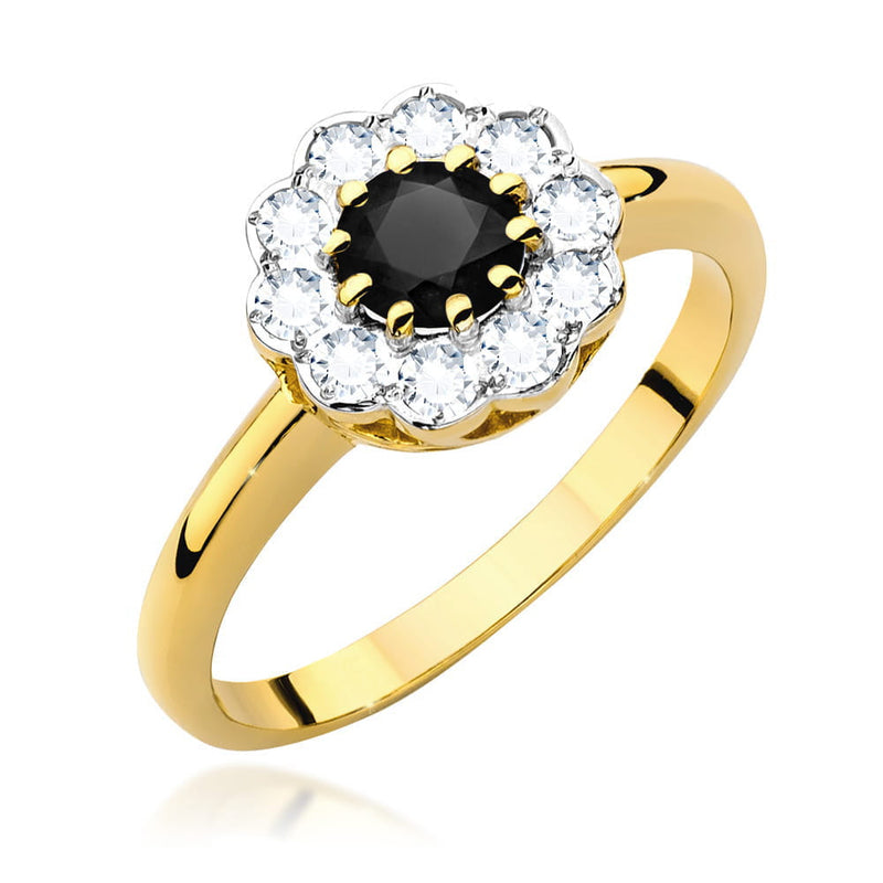 Inel Aur 14K cu Diamante Naturale Albe si Negre 0.80 ct — Aur galben