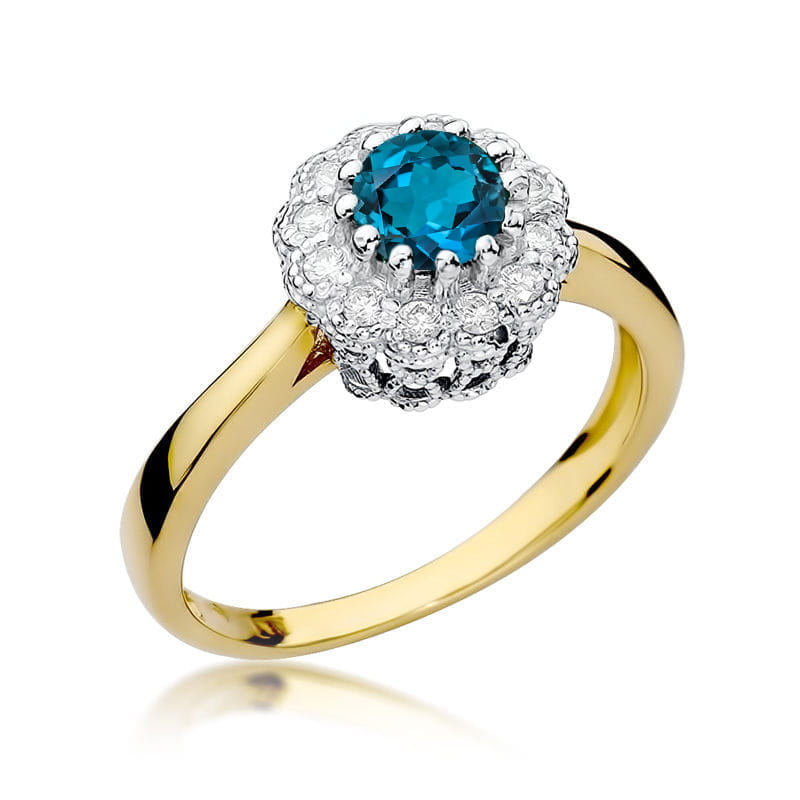 Inel Aur 14K cu Topaz London Blue 0.50 ct si Diamante Naturale 0.17 ct — Aur galben