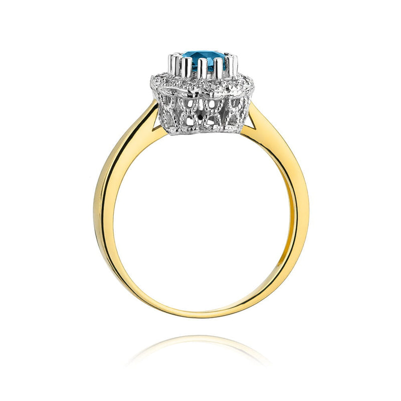 Inel Aur 14K cu Topaz London Blue 0.50 ct si Diamante Naturale 0.17 ct, imaginea 3 din 9