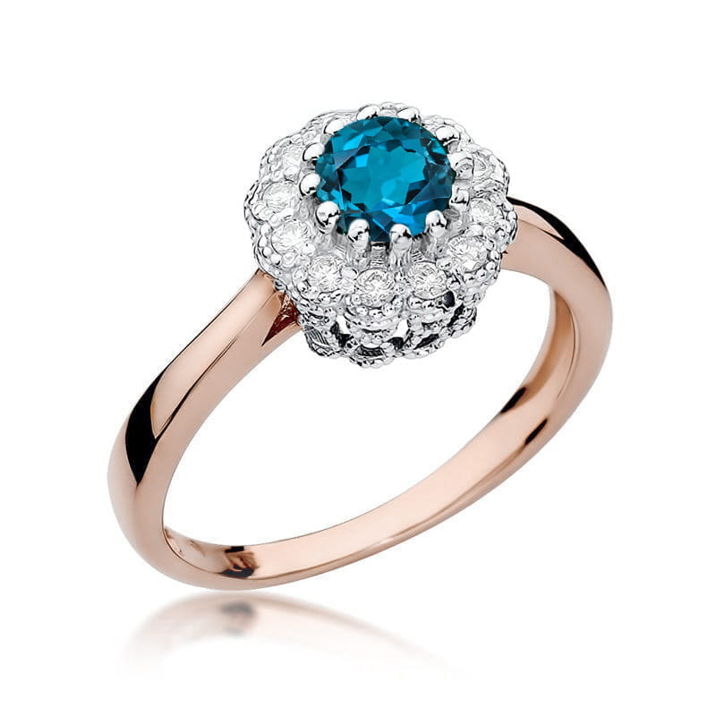 Inel Aur 14K cu Topaz London Blue 0.50 ct si Diamante Naturale 0.17 ct, imaginea 4 din 9