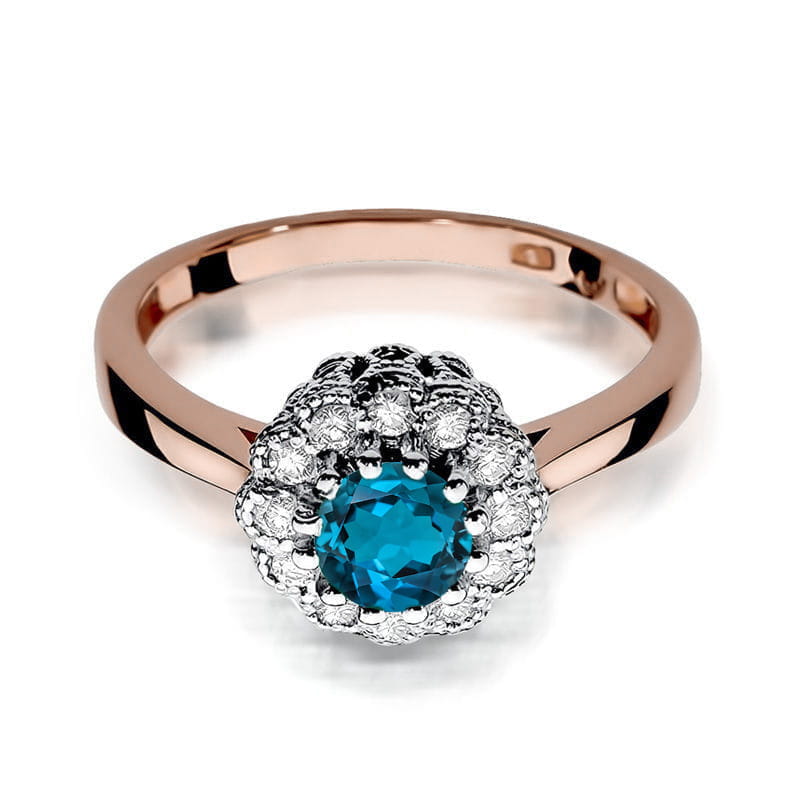 Inel Aur 14K cu Topaz London Blue 0.50 ct si Diamante Naturale 0.17 ct, imaginea 5 din 9