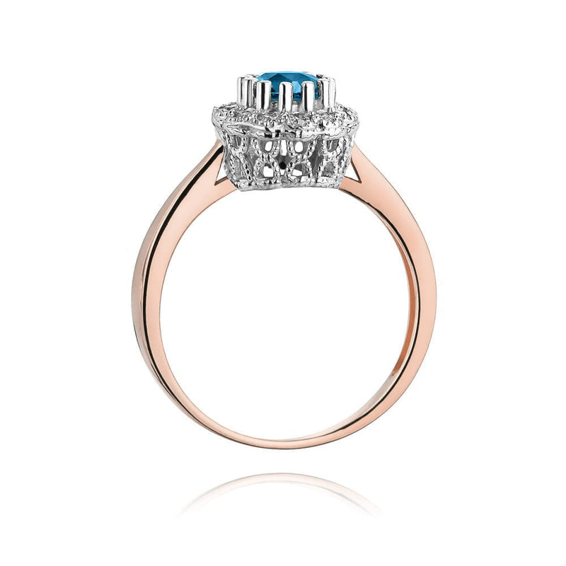 Inel Aur 14K cu Topaz London Blue 0.50 ct si Diamante Naturale 0.17 ct, imaginea 6 din 9