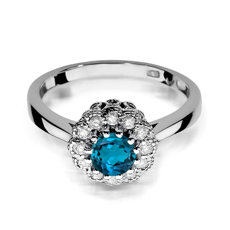 Inel Aur 14K cu Topaz London Blue 0.50 ct si Diamante Naturale 0.17 ct, imaginea 8 din 9
