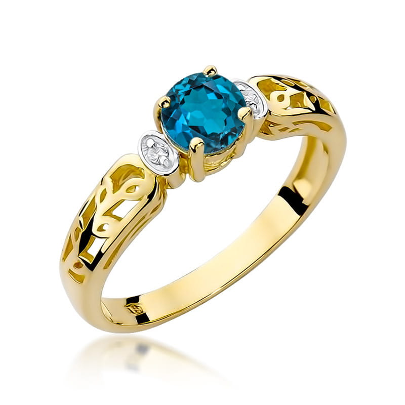 Inel Aur 14K cu Topaz London Blue 0.50 ct si Diamante Naturale 0.02 ct — Aur galben