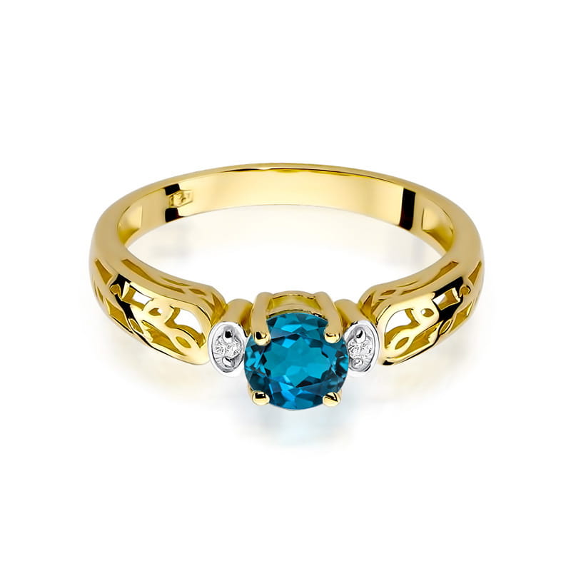 Inel Aur 14K cu Topaz London Blue 0.50 ct si Diamante Naturale 0.02 ct, imaginea 2 din 12