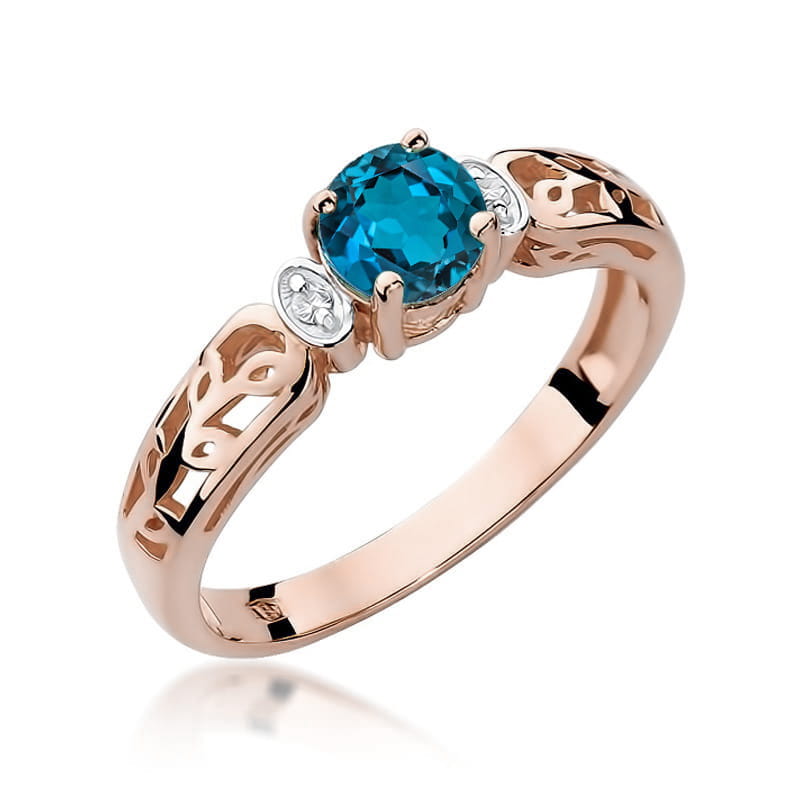 Inel Aur 14K cu Topaz London Blue 0.50 ct si Diamante Naturale 0.02 ct, imaginea 5 din 12