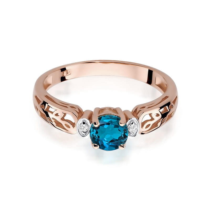 Inel Aur 14K cu Topaz London Blue 0.50 ct si Diamante Naturale 0.02 ct, imaginea 6 din 12