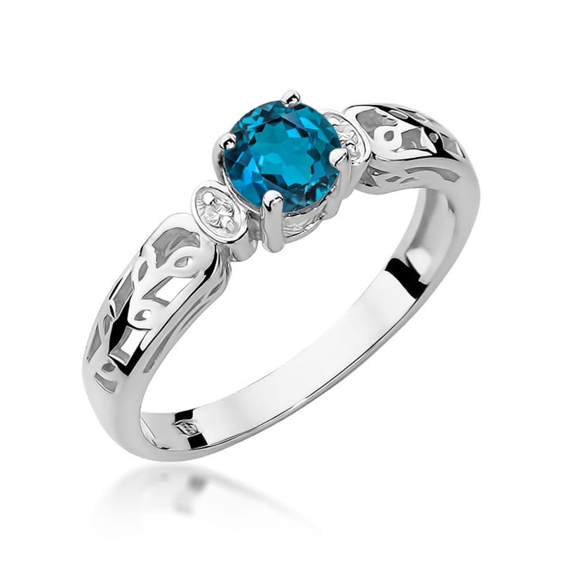 Inel Aur 14K cu Topaz London Blue 0.50 ct si Diamante Naturale 0.02 ct, imaginea 9 din 12