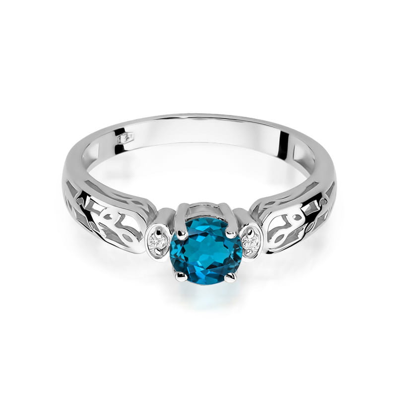 Inel Aur 14K cu Topaz London Blue 0.50 ct si Diamante Naturale 0.02 ct, imaginea 10 din 12