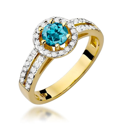 Inel Aur 14K cu Topaz London Blue 0.50 ct si Diamante Naturale 0.20 ct