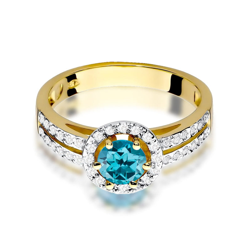 Inel Aur 14K cu Topaz London Blue 0.50 ct si Diamante Naturale 0.20 ct, imaginea 2 din 12