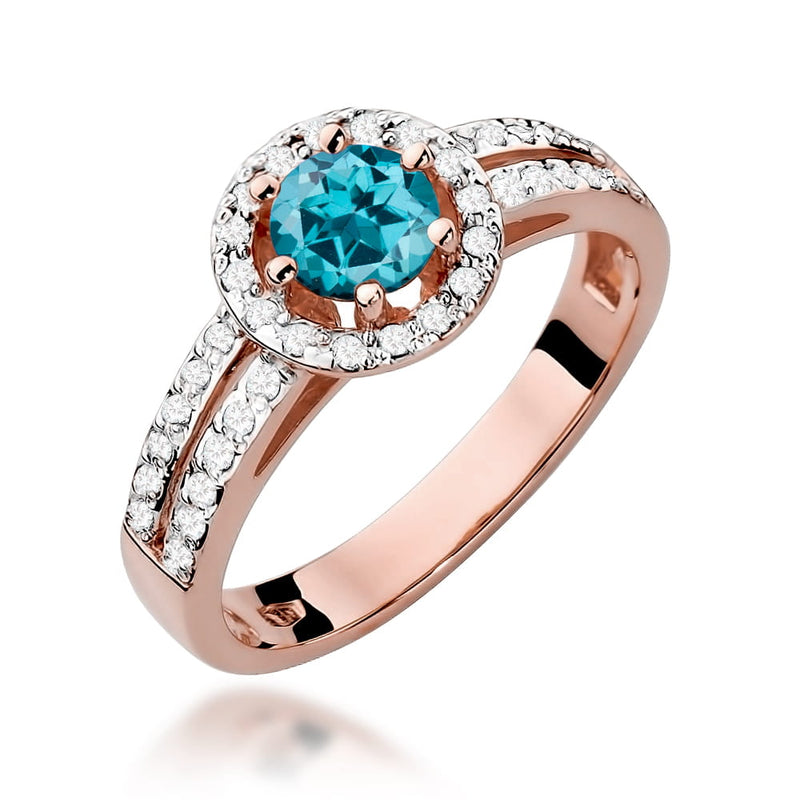 Inel Aur 14K cu Topaz London Blue 0.50 ct si Diamante Naturale 0.20 ct, imaginea 5 din 12