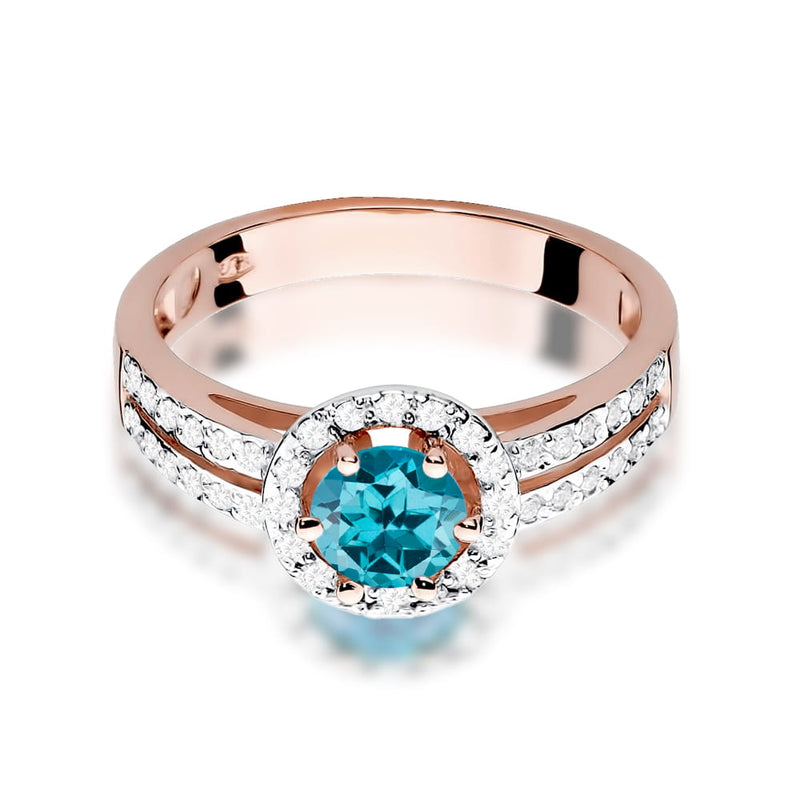 Inel Aur 14K cu Topaz London Blue 0.50 ct si Diamante Naturale 0.20 ct, imaginea 6 din 12