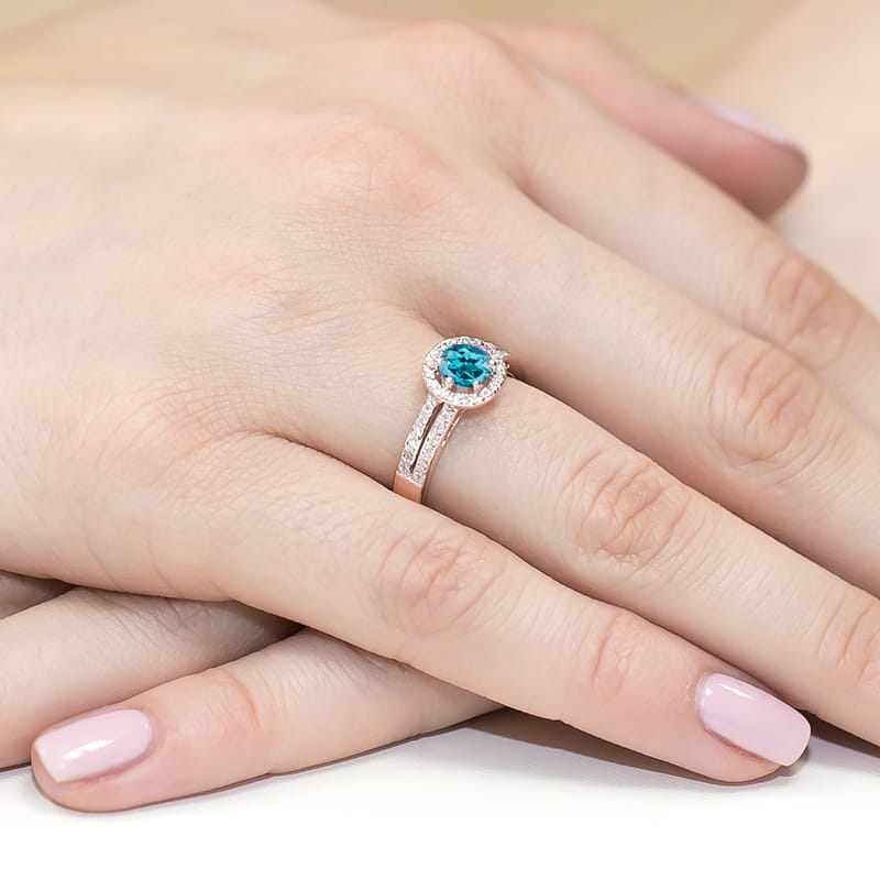 Inel Aur 14K cu Topaz London Blue 0.50 ct si Diamante Naturale 0.20 ct, imaginea 8 din 12