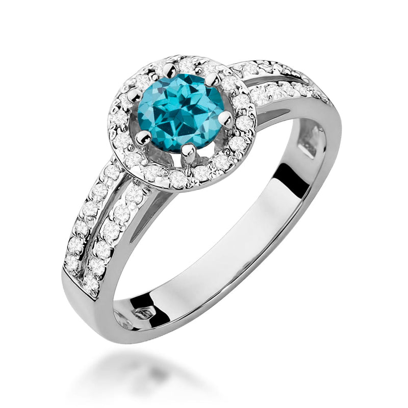 Inel Aur 14K cu Topaz London Blue 0.50 ct si Diamante Naturale 0.20 ct, imaginea 9 din 12
