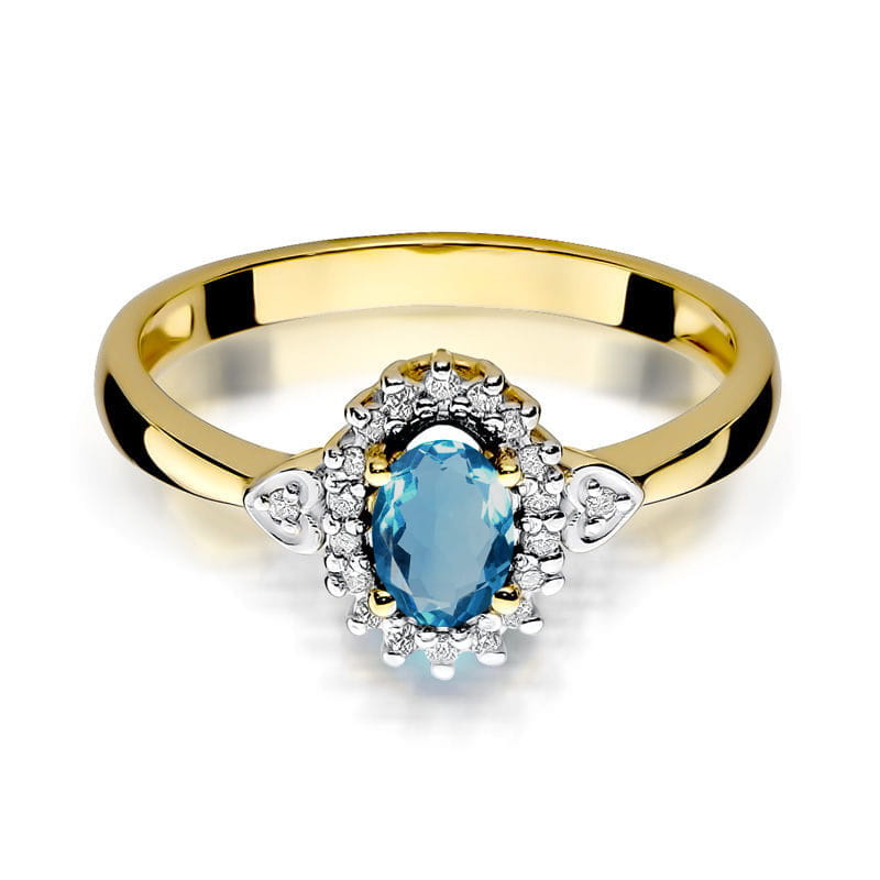 Inel Aur 14K cu Topaz London Blue 0.50 ct si Diamante Naturale 0.10 ct, imaginea 2 din 12