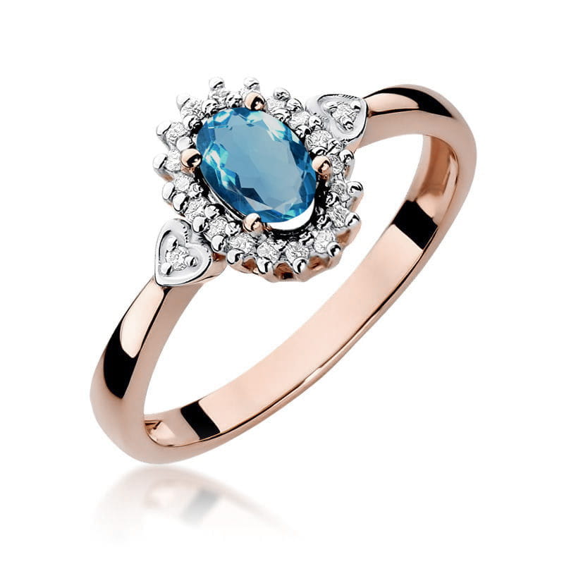 Inel Aur 14K cu Topaz London Blue 0.50 ct si Diamante Naturale 0.10 ct, imaginea 5 din 12