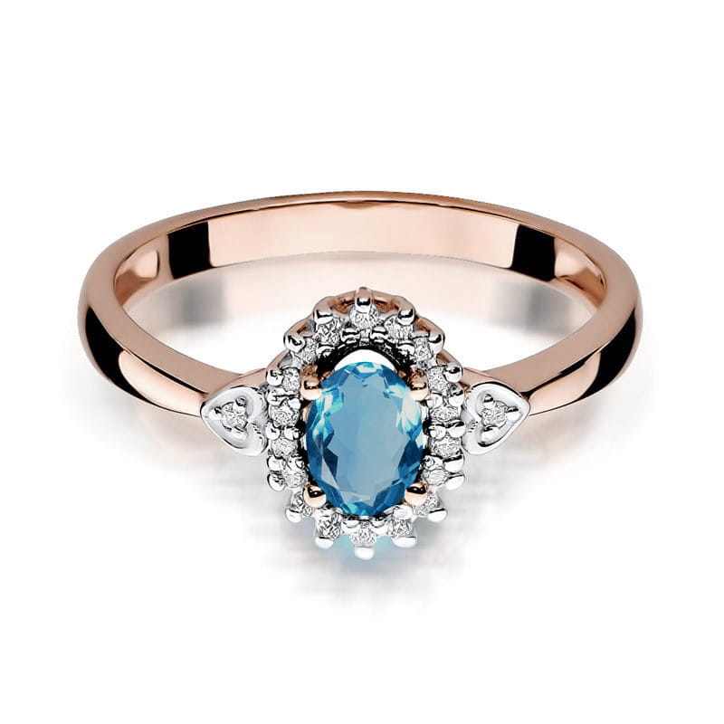 Inel Aur 14K cu Topaz London Blue 0.50 ct si Diamante Naturale 0.10 ct, imaginea 6 din 12