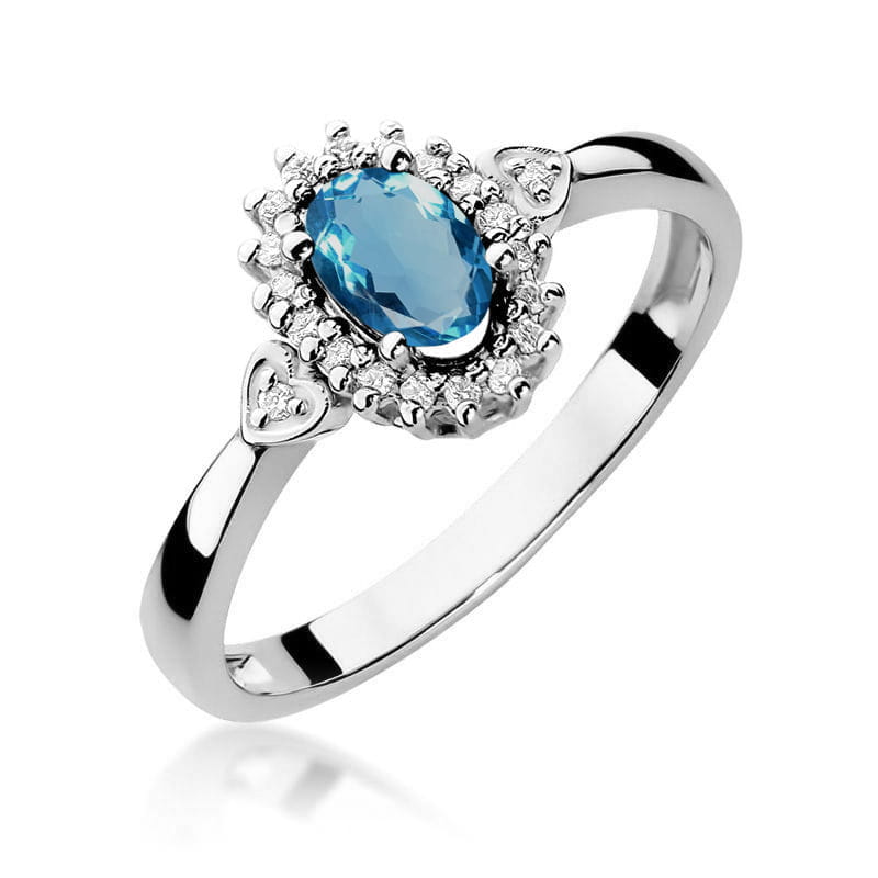 Inel Aur 14K cu Topaz London Blue 0.50 ct si Diamante Naturale 0.10 ct, imaginea 9 din 12