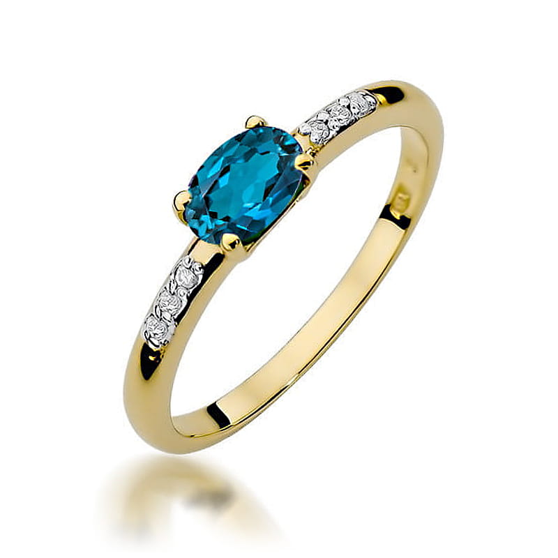 Inel Aur 14K cu Topaz London Blue 0.50 ct si Diamante Naturale 0.03 ct — Aur galben