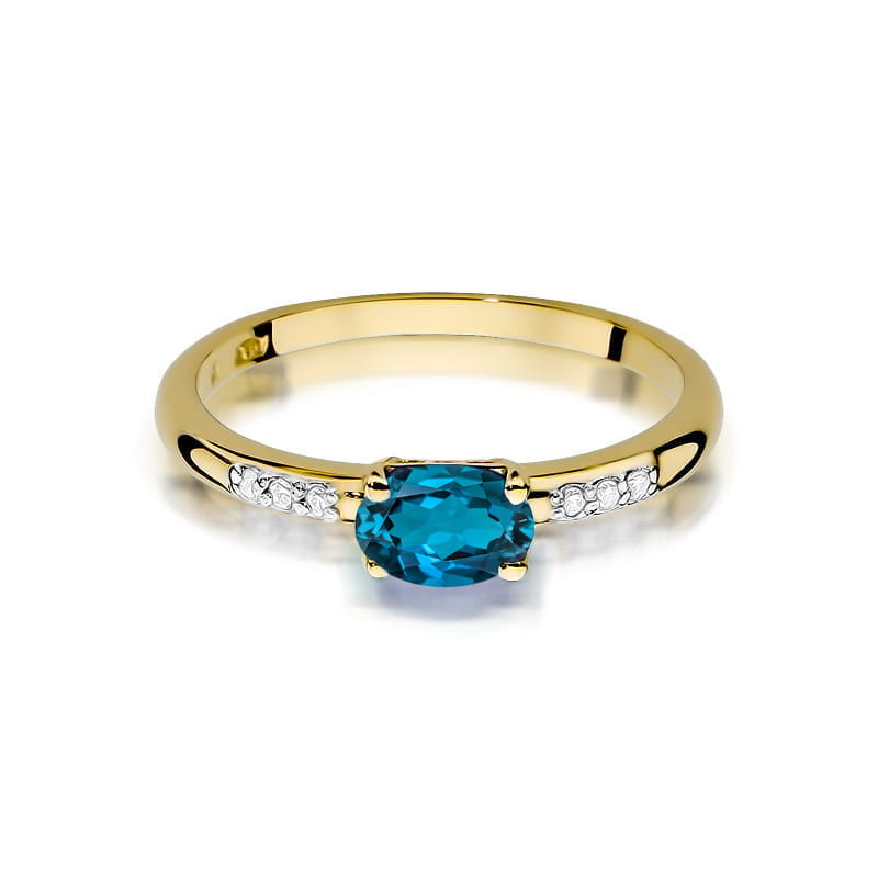 Inel Aur 14K cu Topaz London Blue 0.50 ct si Diamante Naturale 0.03 ct, imaginea 2 din 12