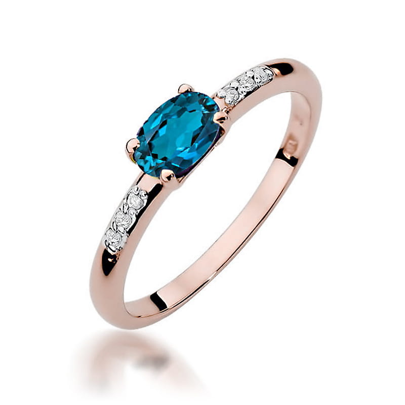 Inel Aur 14K cu Topaz London Blue 0.50 ct si Diamante Naturale 0.03 ct, imaginea 5 din 12