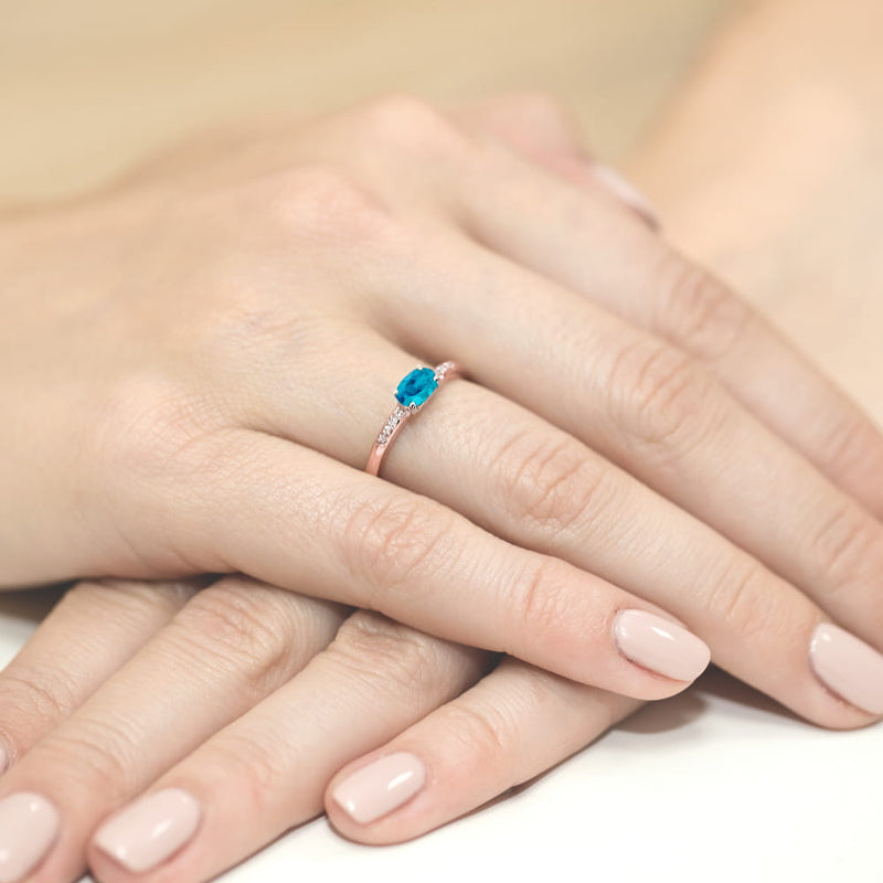 Inel Aur 14K cu Topaz London Blue 0.50 ct si Diamante Naturale 0.03 ct, imaginea 8 din 12