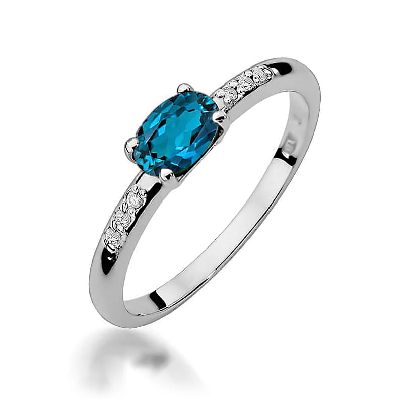 Inel Aur 14K cu Topaz London Blue 0.50 ct si Diamante Naturale 0.03 ct, imaginea 9 din 12