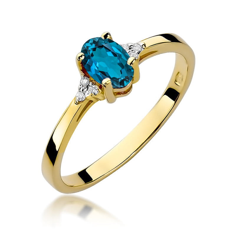Inel Aur 14K cu Topaz London Blue 0.50 ct si Diamante Naturale 0.05 ct — Aur galben