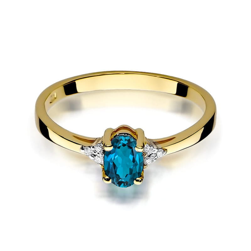 Inel Aur 14K cu Topaz London Blue 0.50 ct si Diamante Naturale 0.05 ct, imaginea 2 din 9