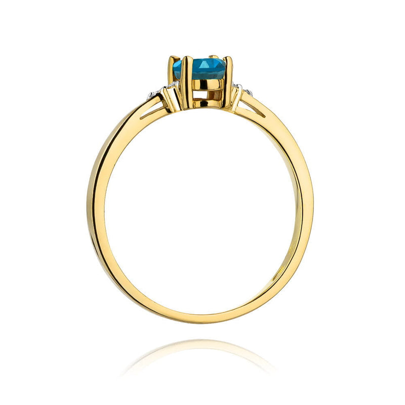Inel Aur 14K cu Topaz London Blue 0.50 ct si Diamante Naturale 0.05 ct, imaginea 3 din 9
