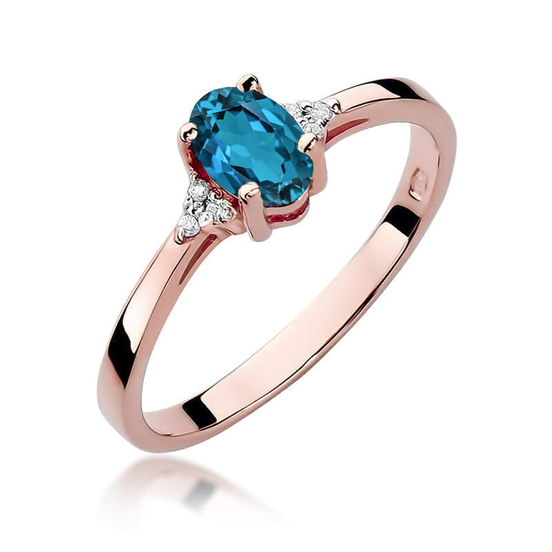 Inel Aur 14K cu Topaz London Blue 0.50 ct si Diamante Naturale 0.05 ct, imaginea 4 din 9