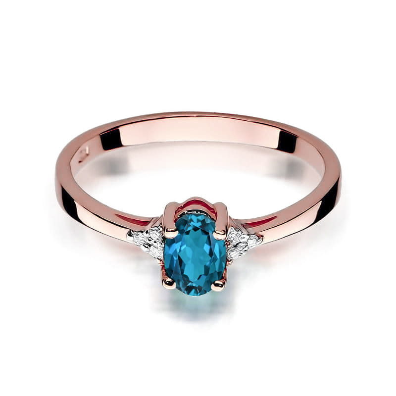 Inel Aur 14K cu Topaz London Blue 0.50 ct si Diamante Naturale 0.05 ct, imaginea 5 din 9