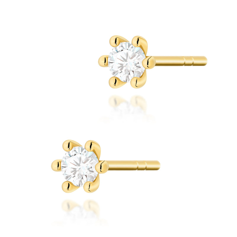 Cercei Aur 14K cu Diamant Natural 0.08 ct — Aur galben