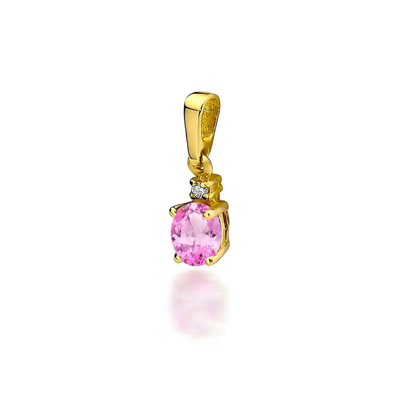 Pandantiv Aur 14K cu Topaz Roz 0.50 ct si Diamant Natural 0.01 ct — Aur galben