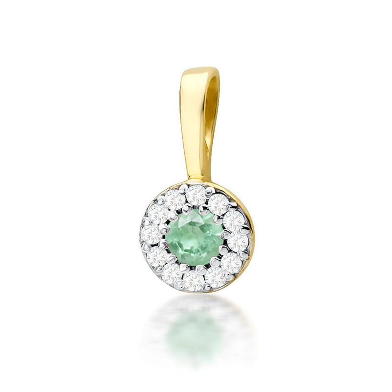 Pandantiv Aur 14K cu Smarald 0.15 ct si Diamante Naturale 0.10 ct — Aur galben