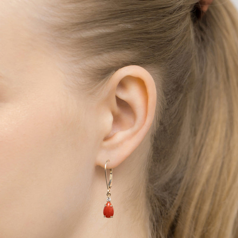 Cercei Aur 14K cu Coral 0.65 ct si Diamante Naturale 0.06 ct, imaginea 2 din 8