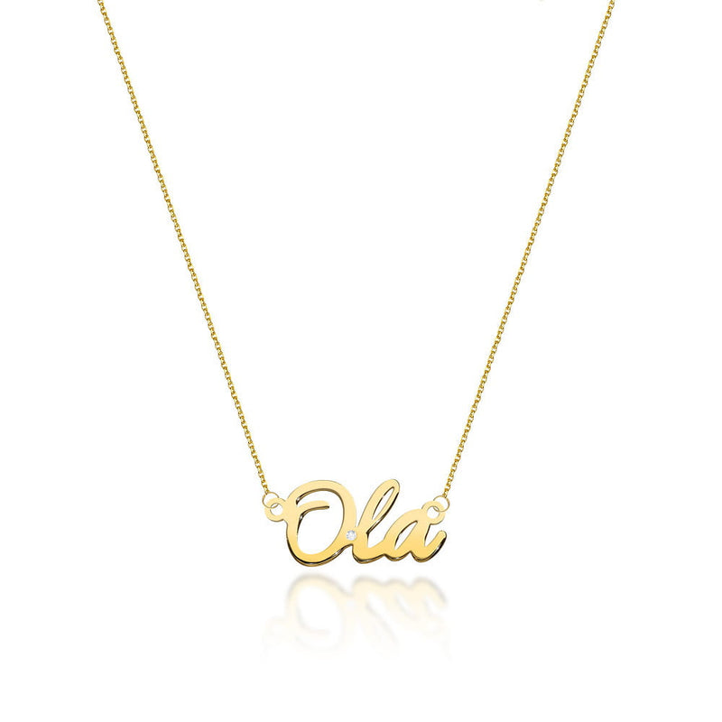 Colier Aur 14K cu Diamant Natural 0.01 ct — Aur galben