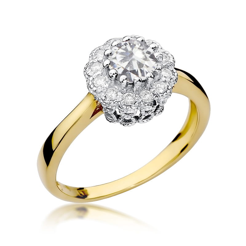Inel Aur 14K cu White Sapphire 0.60 ct si Diamante Naturale 0.17 ct — Aur galben