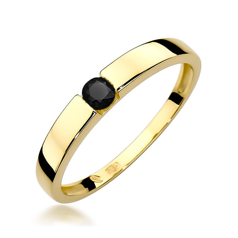 Inel Aur 14K cu Diamant Natural Negru 0.12 ct — Aur galben