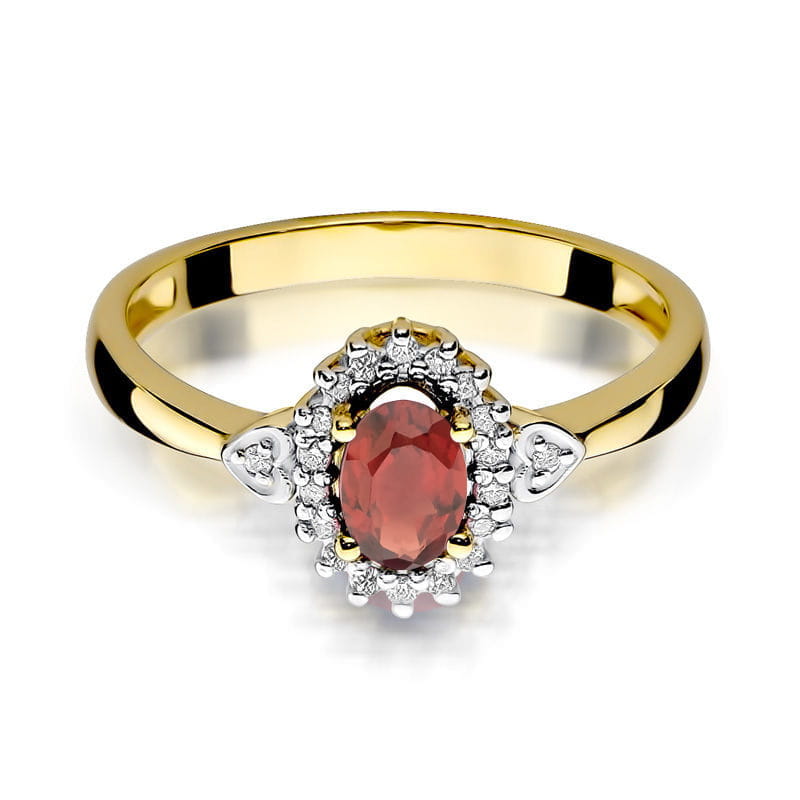 Inel Aur 14K cu Granat 0.50 ct si Diamante Naturale 0.10 ct, imaginea 2 din 12
