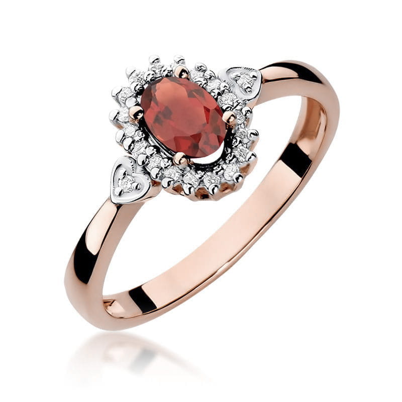 Inel Aur 14K cu Granat 0.50 ct si Diamante Naturale 0.10 ct, imaginea 5 din 12