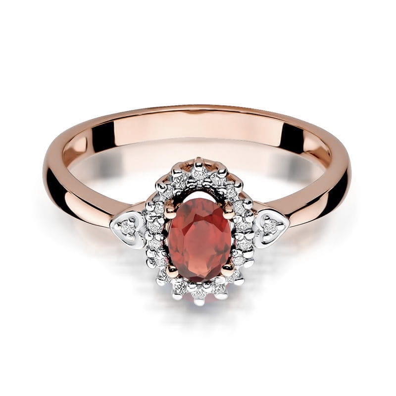 Inel Aur 14K cu Granat 0.50 ct si Diamante Naturale 0.10 ct, imaginea 6 din 12