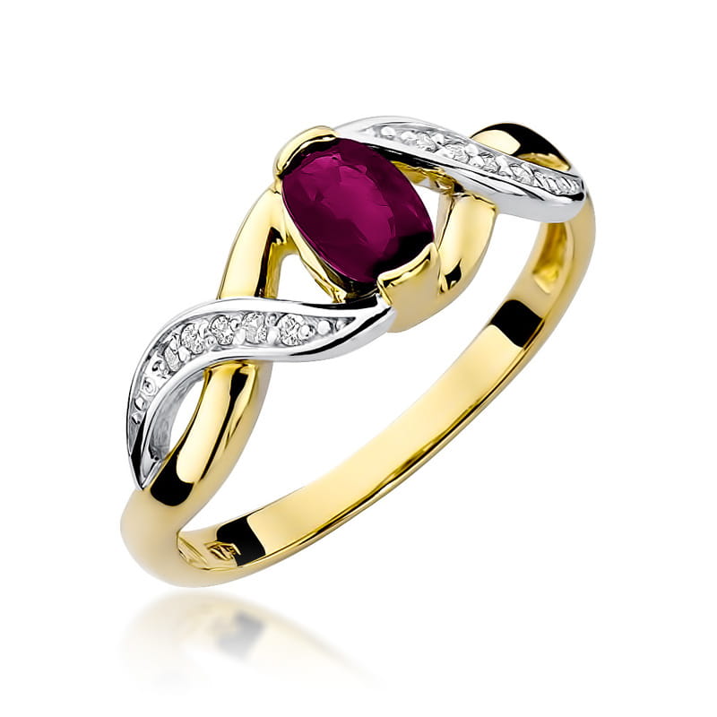 Inel Aur 14K cu Rhodolite 0.50 ct si Diamante Naturale 0.05 ct — Aur galben