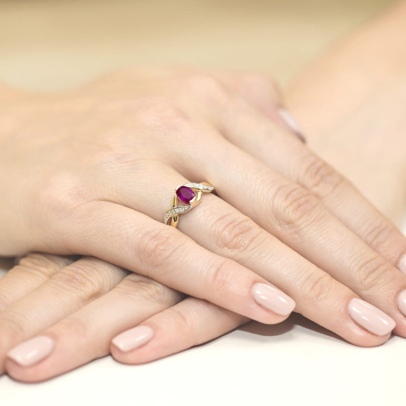 Inel Aur 14K cu Rhodolite 0.50 ct si Diamante Naturale 0.05 ct, imaginea 4 din 12