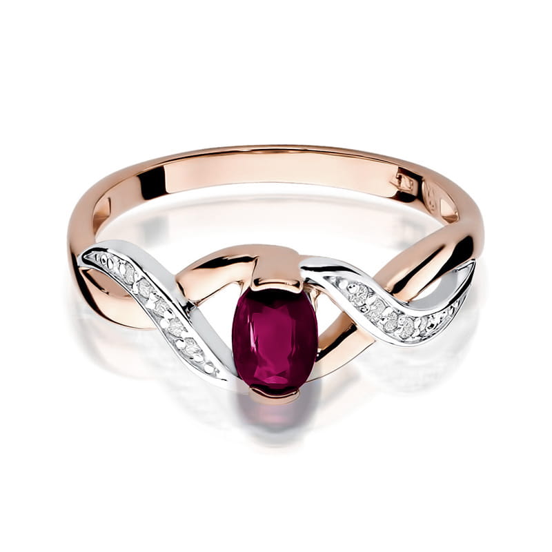 Inel Aur 14K cu Rhodolite 0.50 ct si Diamante Naturale 0.05 ct, imaginea 6 din 12