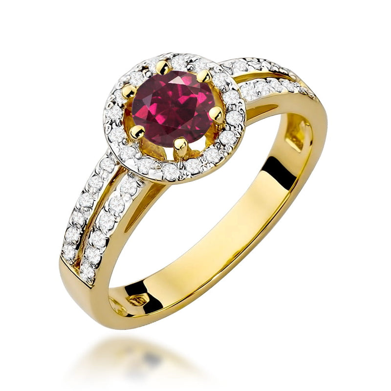 Inel Aur 14K cu Rhodolite 0.60 ct si Diamante Naturale 0.20 ct — Aur galben