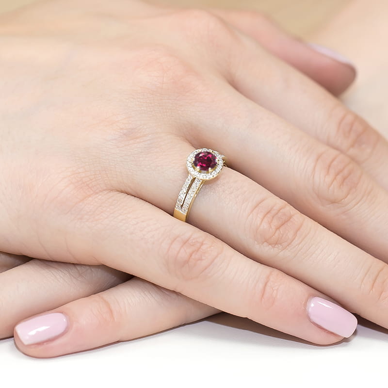 Inel Aur 14K cu Rhodolite 0.60 ct si Diamante Naturale 0.20 ct, imaginea 4 din 12
